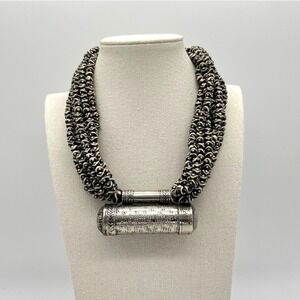 Iris Apfel & Bajalia‎ Silver Toned Metal & Black/White Chunky Statement Necklace
